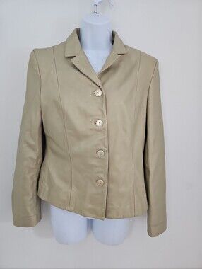 Express Gold Beige Leather Button-Up Women's Jacket Size 5/6 Vintage Loned